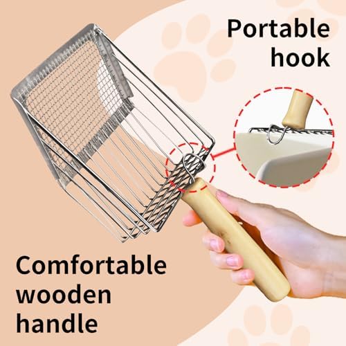 Cat Litter Scoop, Premium Kitty Shovel with Hook and Hole, Metal Sifter Scooper Stainless Steel for Easy Cleaning, Durable and Heavy Duty, Odor-Free for Litter Box (Scoop with Holder) - Image 5