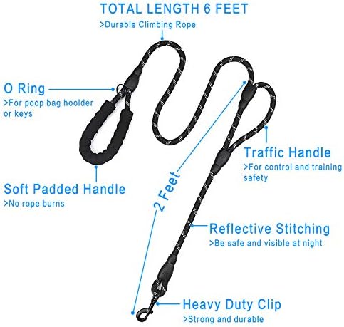 Plutus Pet Rope Dog Leash with Double Handles, 6 FT Long, Reflective - Image 2