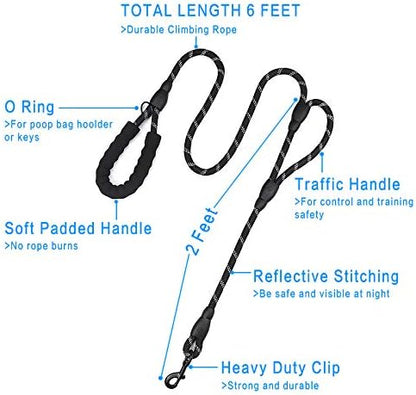 Plutus Pet Rope Dog Leash with Double Handles, 6 FT Long, Reflective - Image 2
