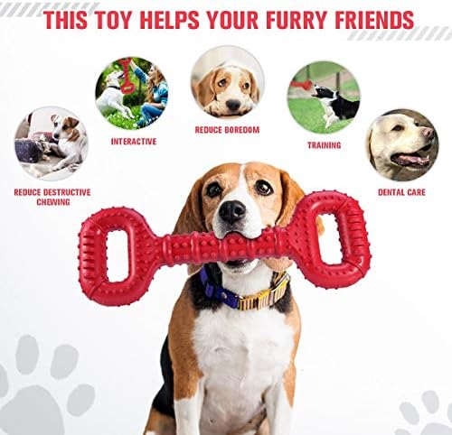 Feeko Dog Toys for Aggressive Chewers Large Breed, 15 inch Interactive Long Lasting Dogs Toy with Convex Design Natural Rubber Tug-of-war Toy for Medium Large Tooth Clean(Red) - Image 3