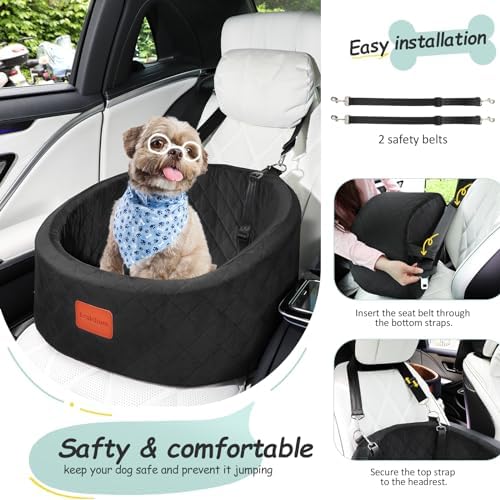 Lealchum Dog Car Seat for Small Dogs Up to 30 Lbs,Ultra Soft Fabric Fill in Comfy Memory Foam,Happy Pet Ride,2 Safety Dog Leashes,Fully Detachable and Washable,Anti Slip Base(Black) - Image 4