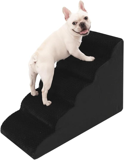 Dog Stairs for Medium Dogs 22" H, 5-Step Dog Steps Ramp for High Beds and Couch with Anti-Slip Washable Cover and Durable High Density Foam, Black