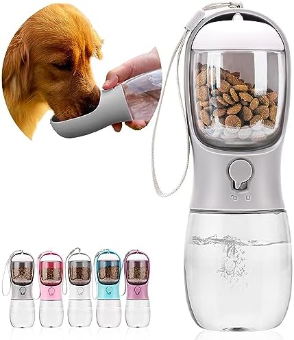 Dog Water Bottle with Food Container, Portable Leak Proof Pet Water Dispenser for Walking Hiking Travel, Puppy Essentials Accessories for Small Large Dogs, Dog Gifts (10oz/15oz/19oz) by AVELORA