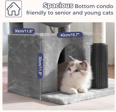 Cat Tree 32” Small Cat Tower with Large Hammock 16”& Self Groomer - Image 5