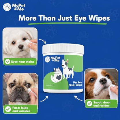 My Pet & Me Dog Eye Wipes – 120 Ct Eye Wipes for Dogs & Cats | Tear Stain Remover for Discharge & Crust | Fragrance-Free, Alcohol-Free with Vitamin E | Hypoallergenic Unscented No-Rinse Pads - Image 5