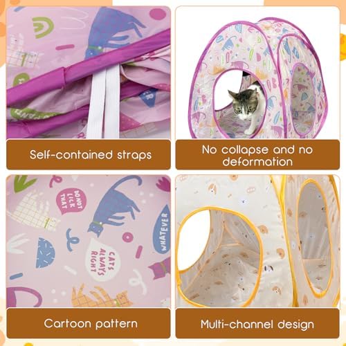Andiker Cat Pop Up Tent, 3 Holes Safe and Strong Cute Cats Tunnel Collapsible Easy to Carry Cat House for Indoor Cats Kittens Hiding Playing Training Sleeping (Tent Black) - Image 3