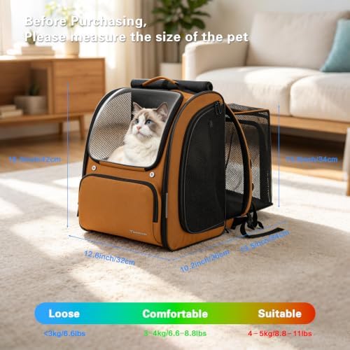 Expandable Cat Backpack Carrier for Cats, Kitten and Puppy, Brown - Image 3