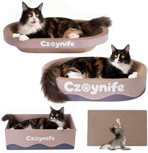 3PCS Cat Scratcher Cardboard, Oval Cat Scratch Pad Bowl Nest for Indoor Cats, Round Cat Scratching Board Corrugated Lounge Cat Bed, Furniture Protector for Couch (Coffee, 15.7 * 10 in) - Image 2