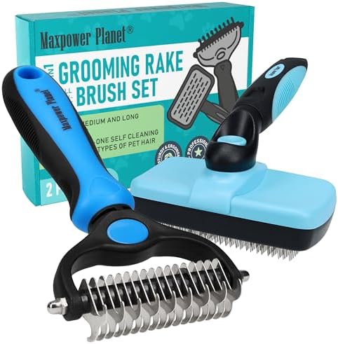 Maxpower Planet Dog Rake and Brush Set for Shedding, Undercoat & Mats by MaxpowerPlanet