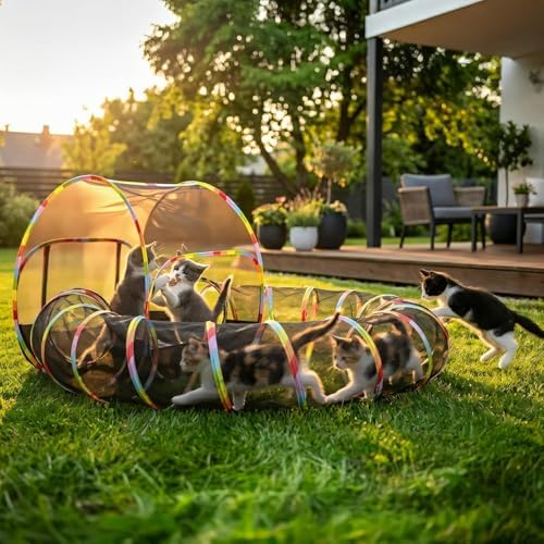 Outdoor Cat Enclosure 2-in-1, Extra Large Pop Up Cat Rolling Tent with 134" Tunnel for Indoor Cats, Expandable Foldable Outdoor Catio for Backyard Camping, Fits Small Animals,1-Min Setup - Image 2