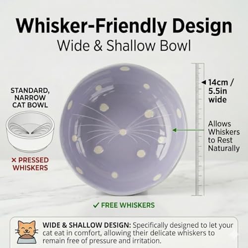 Elevated Ceramic Cat Bowls Set of 2, Mushroom Raised Wide & Shallow Cat Food and Water Bowls, Whisker Friendly Feeding Bowls for Cats & Small Dogs (Purple+Blue) - Image 3
