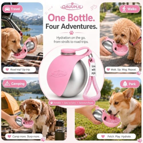 Dog Water Bottle Portable Travel Pet 2-in-1 Stainless Steel Bowl - Image 5