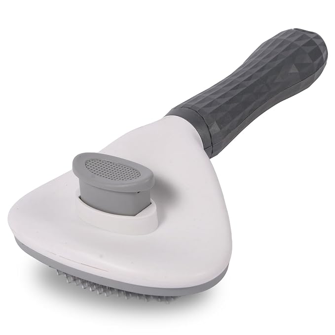 Self Cleaning Slicker Brush, Dog Cat Bunny Pet Grooming Shedding Brush - Easy to Remove Loose Undercoat, Pet Massaging Tool Suitable for Pets with Long or Short Hair (Gray)