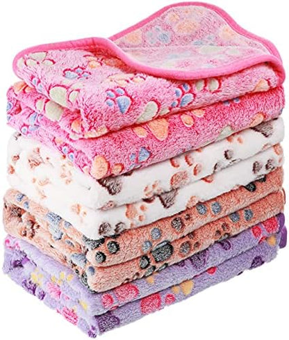 Tatuo 4 Pack Fleece Dog Blanket for Pet, Mixed Color, 41 x 30 Inch, Paw by Tatuo