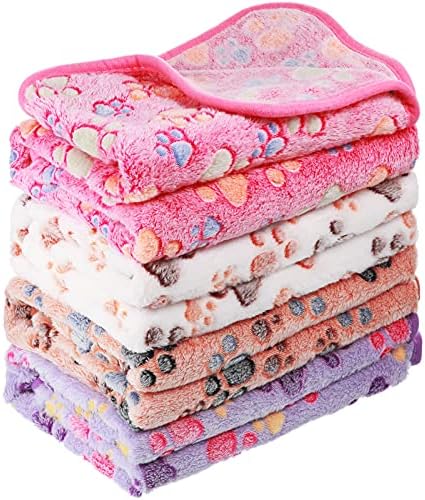 Tatuo 4 Pack Fleece Dog Blanket for Pet,Mixed Color,24 x 16 Inch,Paw by Tatuo