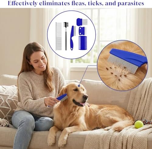 6-Pack Flea Comb for Dogs and Cats, Stainless Steel Dog Cat Grooming Combs with Rounded Tooth for Remove Fleas Lice Eggs Double-Sided Tear Stain Remover Pet Dematting Kit for All Types of Pets - Image 5