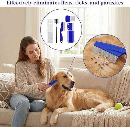 6-Pack Flea Comb for Dogs and Cats, Stainless Steel Dog Cat Grooming Combs with Rounded Tooth for Remove Fleas Lice Eggs Double-Sided Tear Stain Remover Pet Dematting Kit for All Types of Pets - Image 5