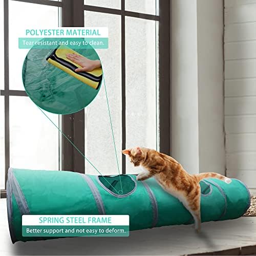Petest Cat Tunnel for Indoor Cat Collapsible Cat Play Tube with Play Ball and Fringe, Interactive Pet Crinkle Tunnel for Kittens, Length 47 inch, Diameter 9.7 inch - Image 2