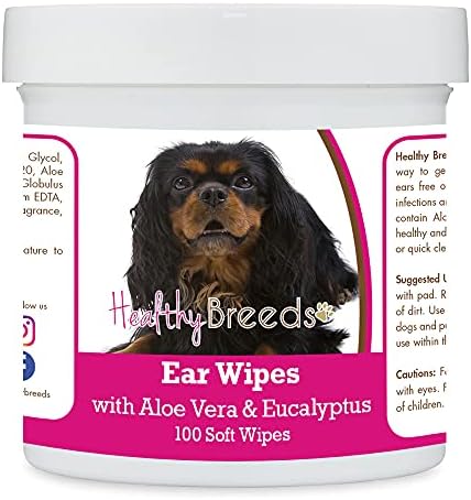 Healthy Breeds English Toy Spaniel Ear Cleaning Wipes with Aloe & Eucalyptus for Dogs 100 Count by HealthyBreeds