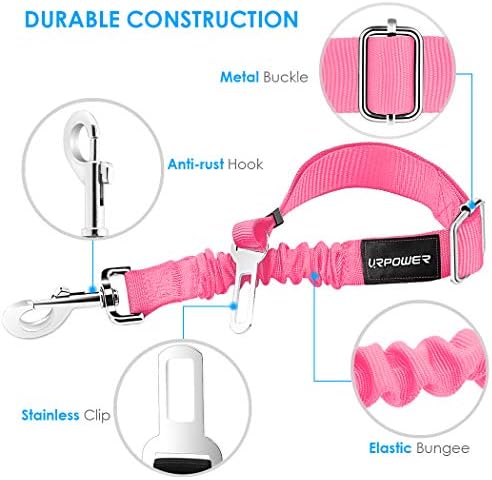 URPOWER 2 Pack Dog Seat Belt, Retractable Dog Car Harness Adjustable Pet Safety Belt with Elastic Bungee Buffer, Heavy Duty & Durable & 360 Degree Swivel Dog Seatbelts - Image 2