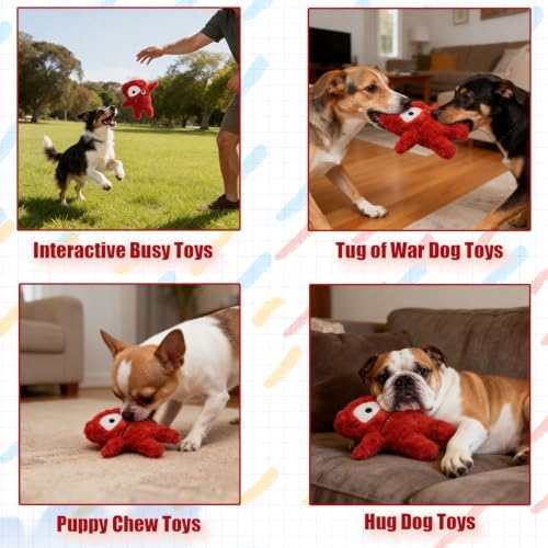 Monster Stuffed Squeaky Dog Toy, Crinkle Dog Plush Toy, Red - Image 4