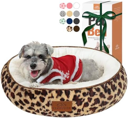Zerbuger 23in Leopard Round Dog Bed Sofa for Dogs Cats, Machine Washable by Zerbuger