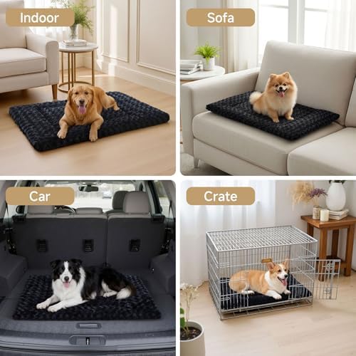 Exsnugy Washable Dog Bed Mat Large Size Fluffy Pet Crate Pad 48x30 XXL - Image 2