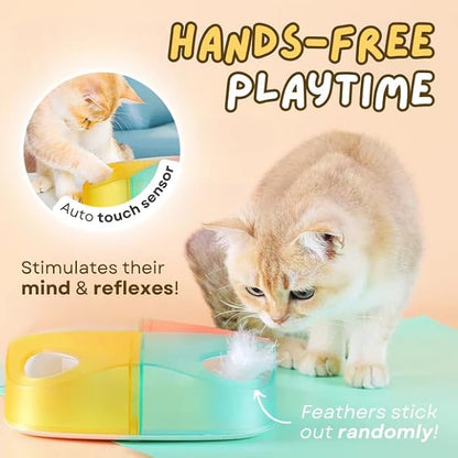 TANU Automatic Interactive Cat Feathers Toys for Indoor Cats,Whack a Mole Electric Feather Moving Smart Toy,Motion Activated USB Rechargeable Cat Teaser