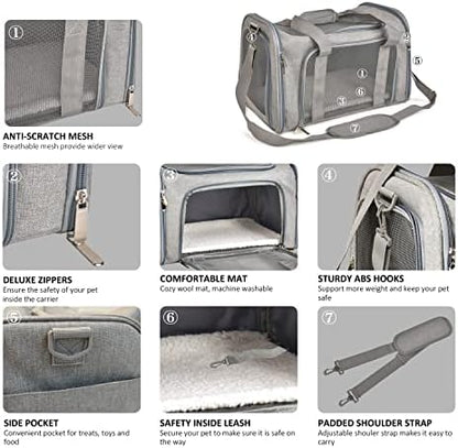Henkelion Cat Carriers Dog Carrier Pet Carrier For Small / Medium Cats Dogs Puppies (Up To 15lbs), TSA Airline Approved Small Dog Carrier Soft Sided, Collapsible Waterproof Travel Puppy Carrier - Grey - Image 3