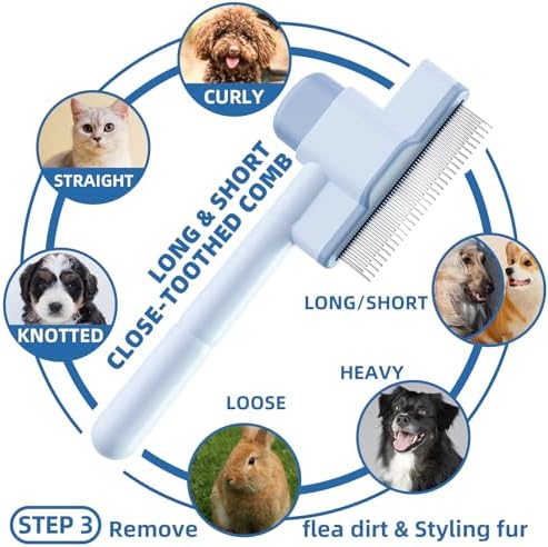 Dog Brush for Shedding,7 PCS Pet Grooming Brush Kit to De-fur & Hair Slicker Deshedding Brushes with Undercoat Rake Comb Bath Brush&Nail Clipper for Grooming Short Long Haired Dogs Cats Blue - Image 4