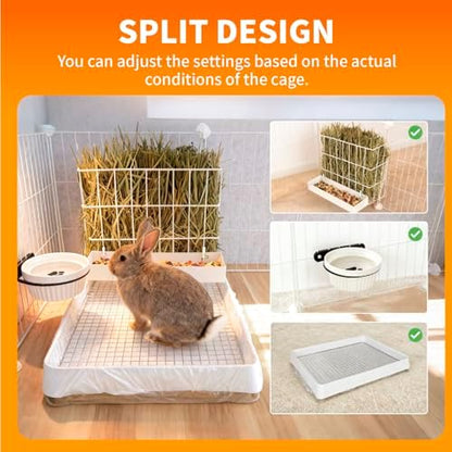 BESNEW 3 in 1 Rabbit Hay Feeder with Litter Box,Upgraded Metal Hay Rack & Litter Tray & Water Bowl,Quick Cleaning,Easy to Install,Bunny Supplies for Rabbit Guinea Pig Chinchilla Small Animals - Image 6