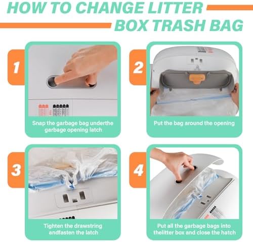 Cat Litter Bags, 80 Pieces Litter Box Liners for Automatic Cat Litter Box Self Cleaning, 4 Rolls 18 x 18 inches Robot Drawstring Bags, White - Image 2