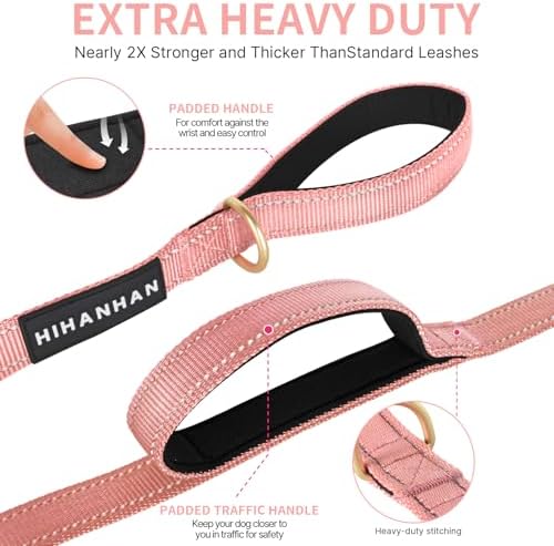 Reflective Dog Leash with Double Handle, Dog Leash 6 FT Long, Supports Medium and Large Dogs, Heavy Duty for Walking, Running, and Training, Pink - Image 3