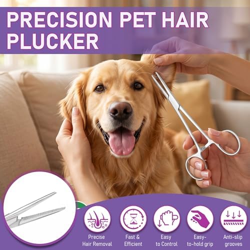 Dog Ear Hair Removal Tool Kit - Ear Powder, Safety Round Tip Scissors & Hemostat, Helps Reduce Wax & Odor, Grooming Kit for Schnauzers, Poodles & Breeds with Ear Hair, Calms Itchy Ears - Image 4