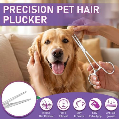 Dog Ear Hair Removal Tool Kit - Ear Powder, Safety Round Tip Scissors & Hemostat, Helps Reduce Wax & Odor, Grooming Kit for Schnauzers, Poodles & Breeds with Ear Hair, Calms Itchy Ears - Image 4