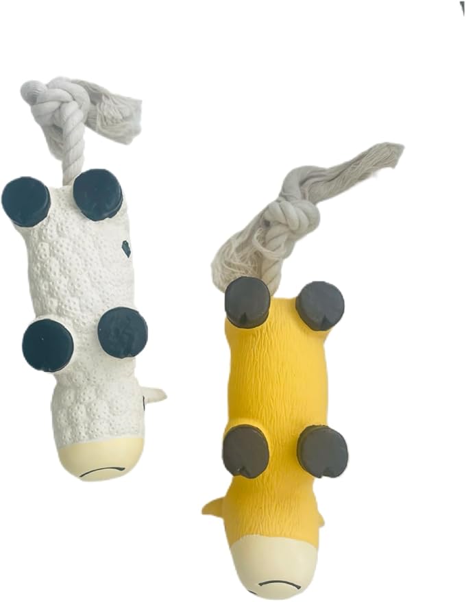 Squeaky Dog Chew Toys, Set of 2 Cow Shaped, with Rope