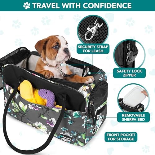 PetAmi Small Dog Purse Carrier with Pockets, Airline Approved, Floral Gray - Image 3