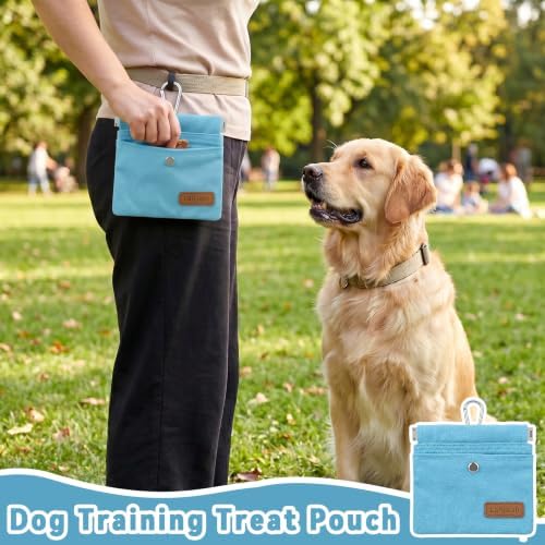 Pocket Sized Pet Training Pouch,Hand Free Dog Walking Bag with Carabiner,Magnetic Buckle & Auto Closing,Cotton Fabric for Puppy Travel or Outdoor Use (Blue) - Image 3