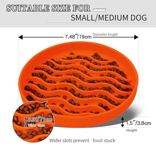 Slow Feeder Dog Bowls, Silicone Food Bowl Anti-Gulping, Pets Puppy Slow Feeder with Suction Cups, Dishwasher Microwave Safe for All Small Medium Dogs, Wave Design Orange - Image 2