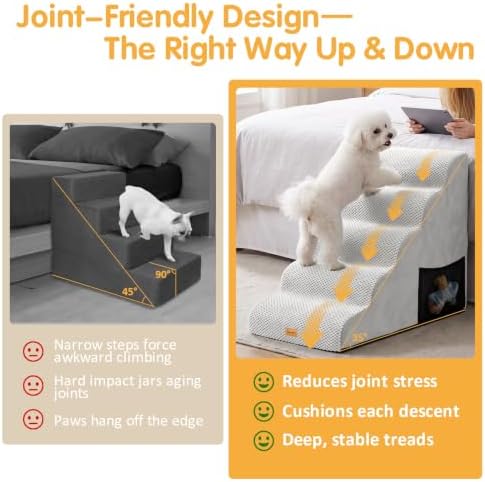 Topmart High Density Foam Dog Steps 5 Tiers, Extra Wide Deep Pet Steps - Image 2