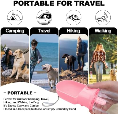 Pink Large Portable Dog Water Bottle(17oz) with Food Container - Image 5