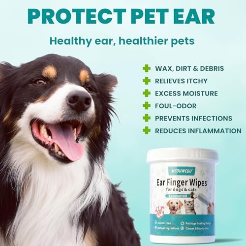 MEDUWEDU Ear Cleaner Finger Wipes 120 Counts, Dog Ear Cleaner, Grooming Kit Care for Dogs and Cats, Soft & Easy Otic Cleaning Pads, Remove Wax, Dirt & Stop Smelly, Itchy, Non-Irritating, Unscented - Image 2