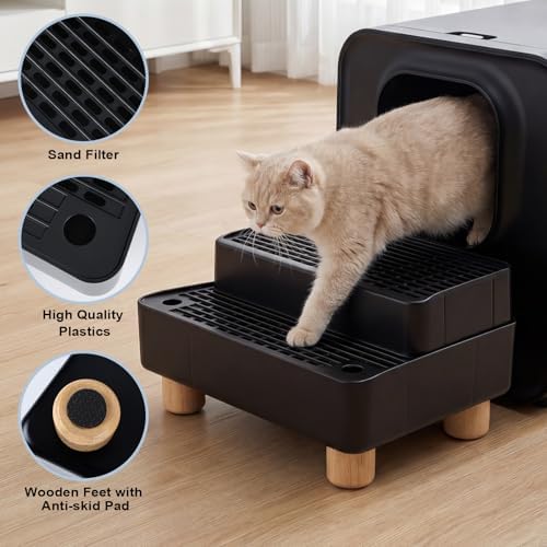Adjustable Litter Box Step, Cat Litter Box Ramp/Catcher with Wooden Feet - Image 3