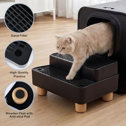 Adjustable Litter Box Step, Cat Litter Box Ramp/Catcher with Wooden Feet - Image 3