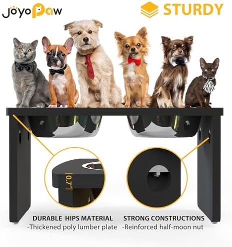 Elevated Dog Bowls, Waterproof Raised Dog Bowl for Medium & Large Dogs, HIPS Poly Lumber Stand with 2 Stainless Steel Bowls, Indoor & Outdoor Use (10'' Tall–48 oz Bowl, Black) - Image 4