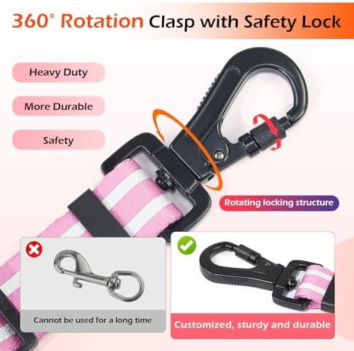 Double Handle Dog Leash for Large Dogs, Heavy Duty Adjustable Leash with Soft Padded Handles, Traffic Control Training Lead for Walking, Running (Purple & White Stripe, 4 ft) - Image 5