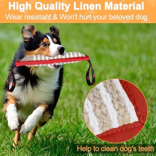 ToLanbbt Dog Tug Toy Dog Bite Jute Pillow Pull Toy with 2 Strong Handles Perfect for Tug of War, Puppy Interactive Play, Tear Resistant Bite Training Toys for Small Medium Large Dogs (Red Footprint) - Image 3