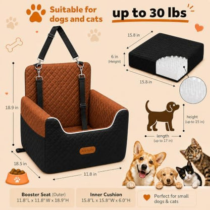 ALL GOOD PET SUPPLIES Dog Car Seat for Small/Medium Dogs Under 35lbs | Soft Memory Foam Booster Car Seat with Detachable Washable Cover and Elevated Cushion, Puppy Dog Car Bed - Image 2