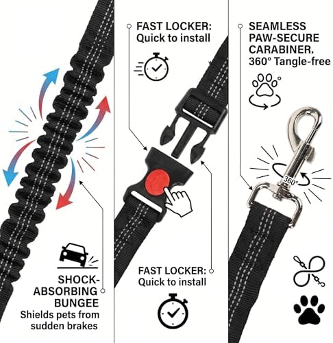 Heavy Duty Dog Seat Belt, 2-in-1 Chew Proof Car Harness with Bungee Tether - Image 3