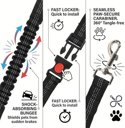 Heavy Duty Dog Seat Belt, 2-in-1 Chew Proof Car Harness with Bungee Tether - Image 3